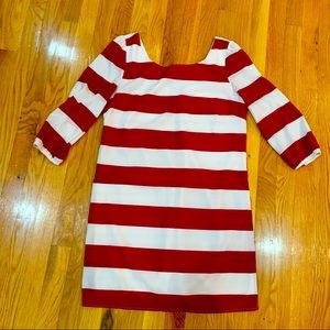 Red and white striped shift dress, 3/4 length sleeves - size S